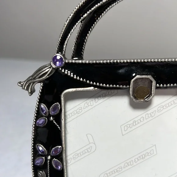 Vintage Metal with Purple Rhinestones Purse Shaped Picture Frame - Picture 2 of 6